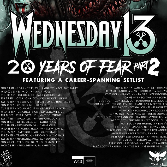 WEDNESDAY 13 Reveals Release Date For New Album, Announces 20 Years Of Fear  Part 2 Tour Dates - BraveWords