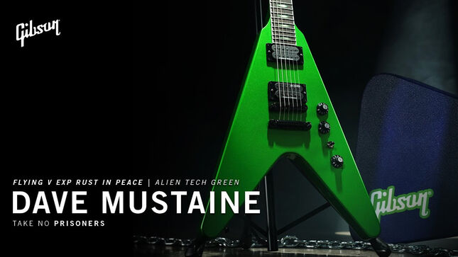MEGADETH - Gibson Introduces Limited DAVE MUSTAINE Flying V EXP Rust In Peace Artist Model With Alien Tech Green Finish; Video