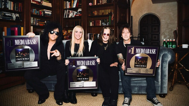 OZZY OSBOURNE, BILLY MORRISON & STEVE STEVENS Presented With #1 Song Plaque For "Crack Cocaine"